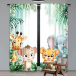 2 tk Kapriissed multika loomade safaripargi prindiga kardinad Multifilm Safariloomaaed Teema Elutuppa Magamistuppa 29x65in(75x166cm)