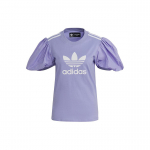 Adidas Originals kolme triibuga &uuml;mmarguse kaelusega pusa tr&uuml;kitud kirjaga vabaaja l&uuml;hikeste varrukatega laternvarrukatega T-s&auml;rk naiste topid lilla H59037 XS