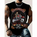 3D Loominguline Retro Mootorratta Prindiga Vabaaja Hingav &Uuml;mara Kaelusega Nelja Hooaja Fitness Meeste Vest 5XL