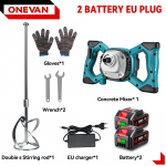 ONEVAN Harjadeta Elektriline Betoonisegisti 6-k&auml;iguline Juhtmeta TsemendiM&ouml;rdiKrohviSegisti V&auml;rvisegisti Makita 18V Aku&uuml;hendusega 2 Battery 1EU Plug