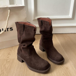 S&uuml;gis Talv Suede Naiste L&auml;&auml;nelikud Pahkluusaapad Mugavad Slip-On Kingad Naiste Vintage Paks Kontsaga L&uuml;hikesed Saapad De Muje 35