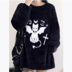 Harajuku gooti vabaaja kootud &uuml;le suurusega kampsunid Grunge koomiksikampsun moodne kudum Y2k esteetika must lai pusa XL black