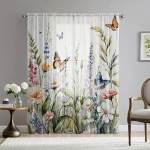 2 tk Liblika&otilde;ie prindiga kardinat, sobib magamistoa, elutoa, k&ouml;&ouml;gi kaunistamiseks, kodukaunistuseks, akende kaunistuseks 14Wx39L(35x100CM)x2&Rod Pocket