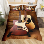 Kitarr Tekikott &Uuml;heinimesevoodiMoodne Muusikateemaline Voodipesukomplekt Lastele Lahe Hip Hopist Inspireeritud VoodikateMuusikainstrument Tekikate EU Single(135*200cm)3pcs