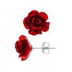 Boucles d'Oreilles - LOVA LOLA VAN DER KEEN - Rose Rouge - Argent Massif 925 - Syst&egrave;me Poussette - Femme punane
