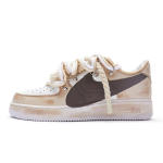 Nike Air Force 1 Leather Slip Resistant Abrasion Resistant Low top Skateboard Shoes Women's White Brown DD8959-100(Team80-''T10'') 38 white