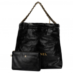 Chanel 22Kott 25C Keskmine Teemantmustriga Vasikanahast Kuldse Tooni Riistvara Nahast Kett Naiste &Otilde;la- Crossbody Messenger Kott Must Basic+Dust Bag must