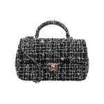 Chanel Classic Flap CF 24P Kevad Suvi Mini Tweed Puuvillane L&otilde;uend Kuldne Pandla Nahast Kett Naiste &Otilde;la K&auml;ekott Must Valge Box(Basic Set+Box) valge/must