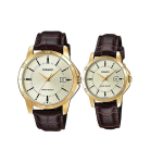 Casio Couple Series Fashion Trend Business Casual Versatile Simple Quartz Movement Leather Strap Unisex watches Gold MTP-V004GL-9A&LTP-V004GL-9A Random Watch Box,Gold Watch Case