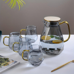 Geomeetriline klaasist kannu ja klaasist tasside komplekt 1800ml/60.87oz joogikann ja 4 tk 350ml/11.84oz veeklaasid kuumakindel teekomplekt kodudekoor ruumidekoor