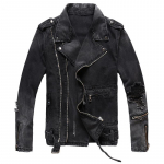 Kvaliteetne meeste lukuga must teksariidest mootorratturi jakk Vintage epaulettide augud Rebitud kulunud mantlid 2XL must