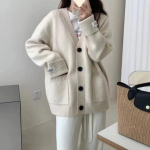 Uus retro kootud kampsun s&uuml;giseks ja talveks, Korea stiilis, avar ja salendav, &uuml;leskeeratud varrukatega, pehme ja pehme kampsun-mantel naistele One Size gray