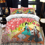 Jaapani stiilis tekikottide komplekt King Queen t&auml;issuuruses Ukiyo-e Theme lainemustriga pol&uuml;ester voodipesukomplekt Fuji Mountain Exotic Style 70x133cm 2pcs