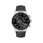Swatch New Irony Chrono Series Kvartsmehhanismiga 30M Veekindel Kell 43mm Must Tihikuga Roostevabast Terasest Korpus Nahkrihmaga Unisex Kellad YVS495 YVS495