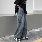 2026 Kevad S&uuml;gis Meeste Kotid teksap&uuml;ksid Meeste Laiad p&uuml;ksid Suured taskud Elastne v&ouml;&ouml;koht Streetwear P&uuml;ksid Meeste L&otilde;dvad Denim p&uuml;ksid S sinine