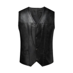Meeste kunstnahast vest V-kaelusega varrukateta Slim Fit &uuml;herealine vestiga mantel taskutega &Uuml;hev&auml;rviline vestiga v&auml;lisr&otilde;ivad L must