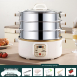 Kolmekihiline elektriline auruti: Multifunktsionaalne, Automaatne v&auml;ljal&uuml;litus, Suur mahtuvus, Taimer, Mitmekihiline kuum pott, Aurutuskorv toiduvalmistamiseks Stainless Steel Electric Steamer