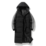 Meeste talvine pikk kolme triibuline sulejope, valge pardi sule paks soe mantel 3XL must
