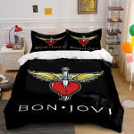 Bon Jovi S&uuml;dame Logo Voodipesu  Voodipesu Tekikoti Komplekt Tekikott Padjap&uuml;&uuml;rid  (1 * Tekikott 2 * Padjap&uuml;&uuml;ri, ilma tekita) 135x200cm