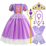 Rapuntsel L&uuml;hikeste Varrukatega Lilla Kohev Kleit + Aksessuaarid T&uuml;drukute Cosplay Rapuntsel Suvine Vabaaja Kleit S&uuml;nnip&auml;evapeo Kingitus 4Y(120CM) pink