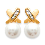 Les Tr&eacute;sors De Lily [C6349] - Boucles Plaqu&eacute; Or 'Catherine' Blanc Dor&eacute; - 10x6 mm valge