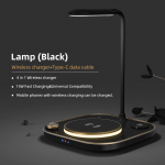 VAORLO 15W 4-&uuml;hes QI juhtmevaba laadija Airpodidele iWatch Iphone X XR 11 11PRO koos lambi kiirlaadijaga Luksuslikud lauatarvikud With Lamp must