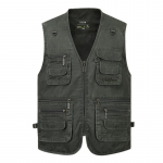 Meeste vest vabaaja jope kevade ja s&uuml;gise vaba stiiliga puuvillane mitme taskuga lukuga tuulekindel mantel kraeta varrukateta jakk mehele 4XL hall