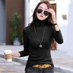 Naiste talvine soojapidamine pikkade varrukatega T-s&auml;rk Turtlene kaelusega &otilde;huke t-s&auml;rk Office'i naiste T-s&auml;rk S must