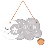 Les Tr&eacute;sors De Lily [A0710] &ndash; puidust tahvel &bdquo;Au clair de la Lune&rdquo; hallvalge (pilv-t&auml;ht-kuu) - 19. 5x11. 5 cm hall