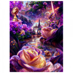 Teemantmaal Romantiline roosa lilleline maja Unistuste maastik Mosaiik Tikand Rhinestone DIY Printsessi pulmadekoratsioon S402 Full Round 30x45CM