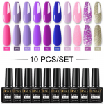 10/20/30 Colors geelk&uuml;&uuml;nelakkide komplekt geellaki komplekt manik&uuml;&uuml;ri poolp&uuml;sivaks h&uuml;briidlakkide alus- ja &uuml;laosa k&uuml;&uuml;nte kunstiks