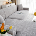 Jacquard Soild v&auml;rvi diivanikatted Tolmukindlad veniv L-kujuline nurgadiivani kate elutoa jaoks Kontori eemaldatavad diivanikatted 1 seater (90-140cm) helehall v&auml;rv