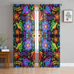 Mehhiko geomeetriline abstraktne lilleline l&auml;bipaistev kardin elutuppa Magamistoa Voile Drape K&ouml;&ouml;k Aken T&uuml;llkardinad Kodu Essentials 1 PCS W100XH250cm