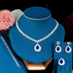 CMM Water Drop Royal Blue Cubic Zirconia kaelakee k&otilde;rvar&otilde;ngad ja k&auml;ev&otilde;ru 4-osaline pulma ehete komplekt h&otilde;be