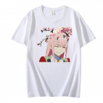 DARLING In The FRANXX T-s&auml;rgi Meeste Puuvillane T-s&auml;rk Anime Zero Two 02 Multifilmiga tr&uuml;kitud l&uuml;hikeste varrukatega Topid T-s&auml;rgid Suures suuruses Unisex t&auml;navar&otilde;ivad XXXXL valge