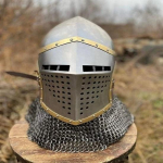 Keskaegne Combat Bascinet Chainmail-kiiver Ristis&otilde;dija kiiver Elite Armor Knight Kiiver Kantav lahingus&otilde;dalase kiiver