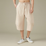 Suured linased p&uuml;ksid Meeste suvised vabaaja p&uuml;ksid K&auml;rbitud p&uuml;ksid Lahtised Lantern Trend Hiina stiilis puuvillased ja linased p&uuml;ksid meeste 9XL beež