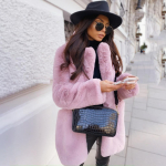 Naiste mantel talvine paksendatud soe kunstkarusnahast mantel keskmise pikkusega rev&auml;&auml;riga naiste mantel 4XL roosa