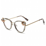 SHAUNA Fashion Cat Eye Naiste Luksuslik P&auml;rlkristallprillide Raam L&auml;bipaistev Anti-Blue Hele Prillid Meeste Optiline Metallraam