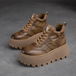 Johnature ehtsast nahast paksu tallaga pl&uuml;&uuml;s, soe paeltega lameda platvormiga kingad Retro vabaaja naiste l&uuml;hikesed saapad 38 khaki