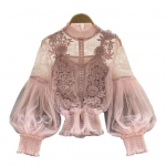 Naiste peos&auml;rk, lilleline aplikatsioon, l&auml;bipaistev v&otilde;rk latern, varrukas, &otilde;huke pits, elastne mansett, &uuml;mmargune hall