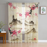 Hiina stiilis tindiga maalimine, lilled, maastik, l&auml;bipaistvad kardinad elutuppa Moodsa magamistoaga Voile t&uuml;llkardina aknakatted 1 PCS W100XH250cm&Rod Pocket