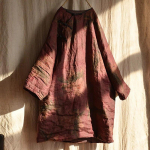 Johnature naiste vintage linase printiga lillelised pargid pikkade varrukatega talvised soojad hiina stiilis pullovermantlid lahtised pargid One Size roheline