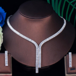 CMM l&auml;ikiv kuubikujuline tsirkooniumoksiidi elegantne pikk rippuv tutt pulmakost&uuml;&uuml;m kaelakee pruudi ehtekomplektid naistele h&otilde;be