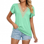 &Uuml;hev&auml;rvilised naiste topid Kuldne pits V-kaelusega plaatidega l&uuml;hikeste varrukatega &uuml;hev&auml;rvilised pluusid S