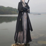 Hiina laulud&uuml;nastia stiilis Hanfu tikitud tindiga tr&uuml;kimustriga igap&auml;evane komplekt 2XL must