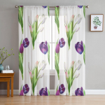 Tulbid Akvarellmaal L&auml;bipaistvad aknakardinad elutuppa Magamistoa Moodne Voile T&uuml;llkardinad Kangast kardinad k&ouml;&ouml;ki 135W x 114H(cm)