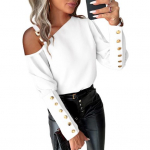 Tahke suur, &uuml;hev&auml;rviline &otilde;lakett s&auml;rk Decor pikkade varrukatega n&ouml;&ouml;biga Decor Kaldus kaelusega pullover, pehme S valge
