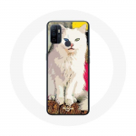 Oppo A53 T&uuml;rgi kaubikukohver valge siniste ja kollaste silmadega kass