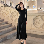 Must sisemine pikkade varrukatega liibuv kleit naiste uus U-kraega prantsuse stiilis lihtne elegantne k&otilde;rgekvaliteediline puusakleit S must